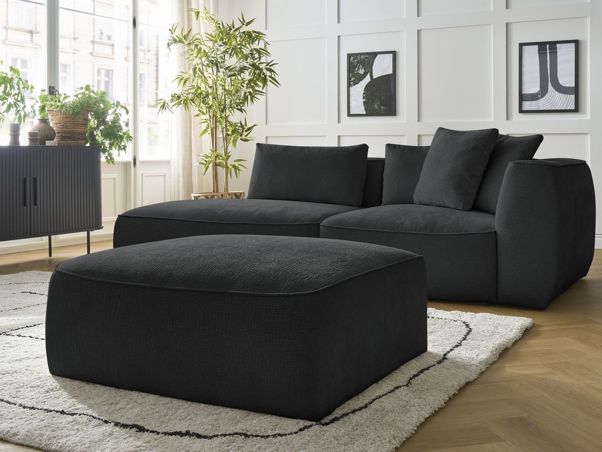 Bobochic Leopold Sofa 4-Sitzer mit Pouf Strukturstoff Schwarz Armlehne rechts