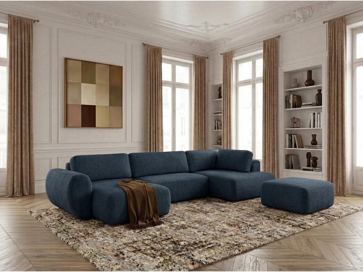 Bobochic Denise Wohnlandschaft mit Pouf Strukturstoff Dunkelblau Ecke links