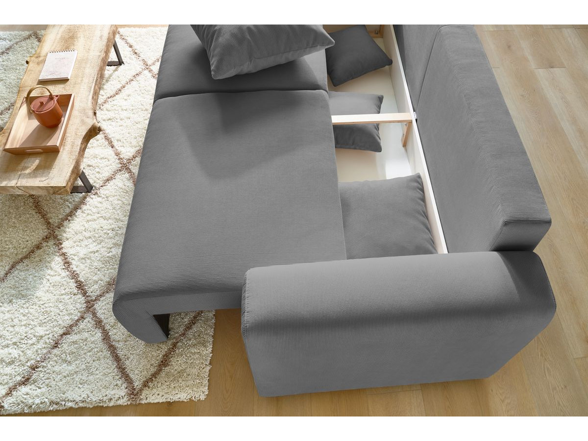 Bobochic Envy Schlafsofa 3-Sitzer mit Bettkasten Cordsamt Dunkelgrau