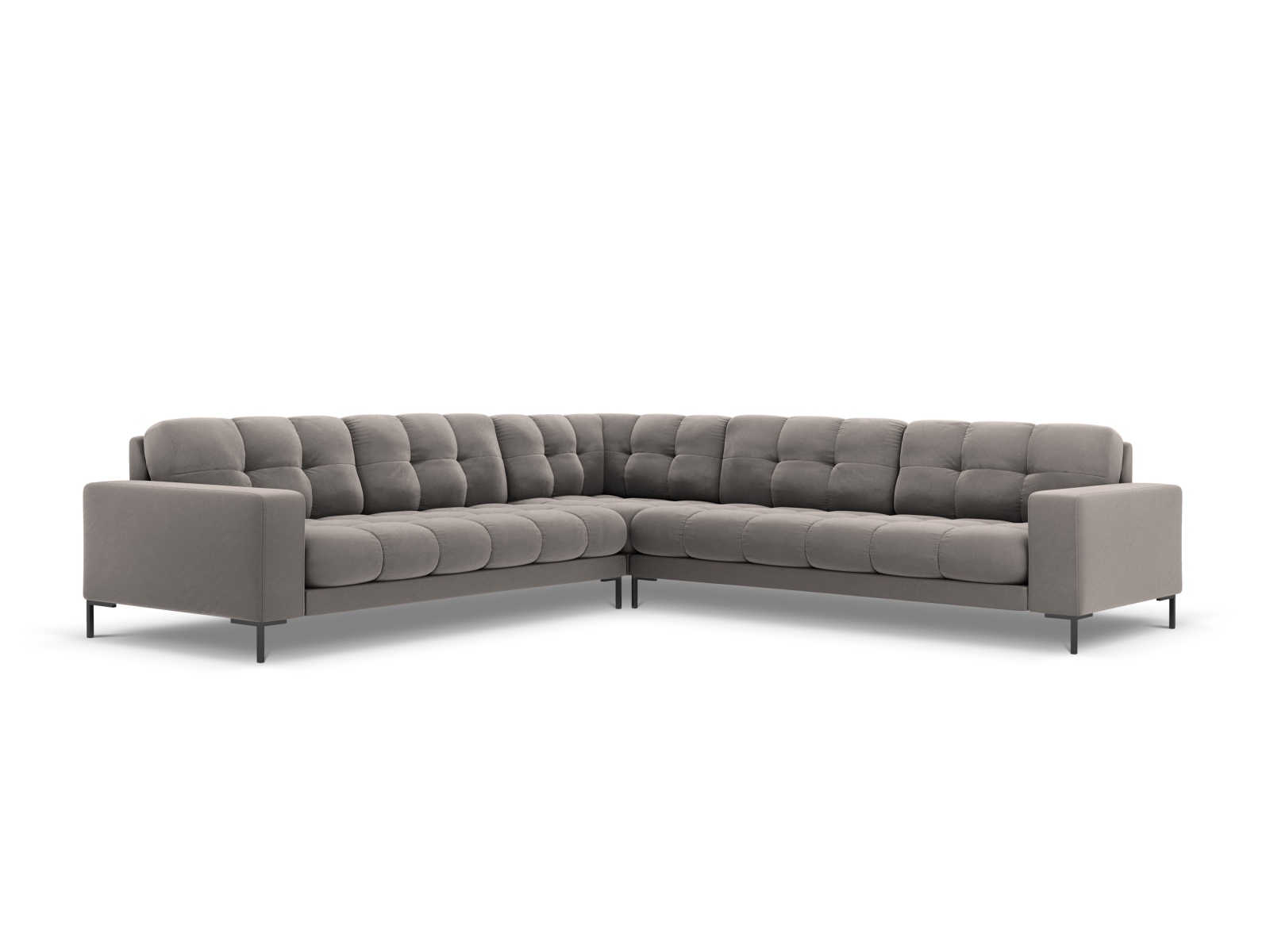 Cosmopolitan Design Symmetrisches Ecksofa Bali 6-Sitzer Samt Bluvel Hellgrau Beine Schwarzes Metall