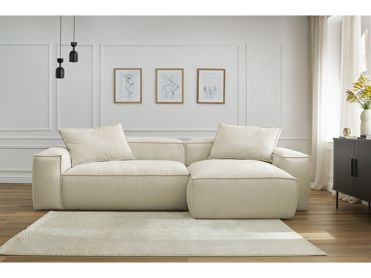 Bobochic Boheme Ecksofa, 3 Kissen Cordsamt Beige