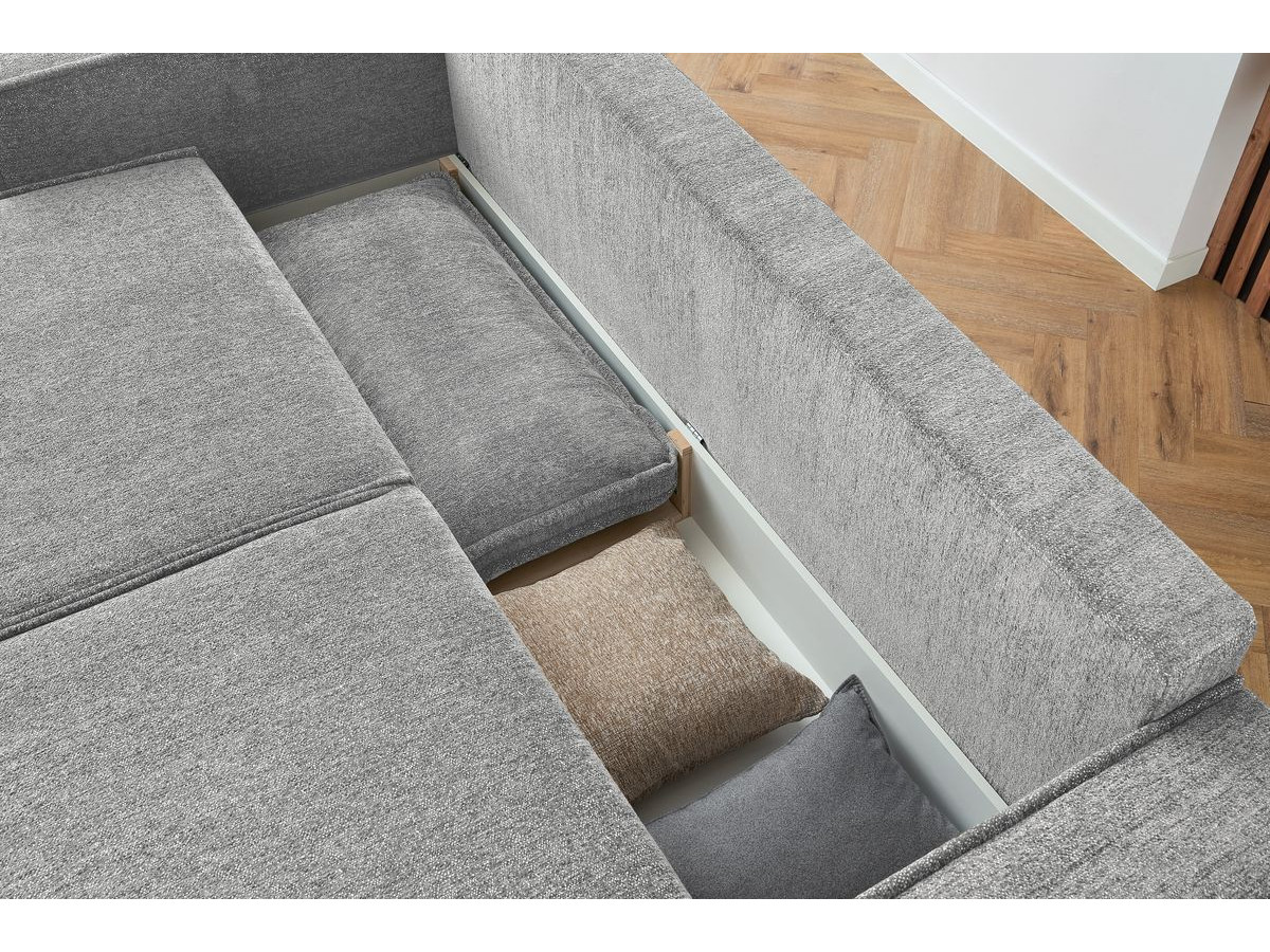 Bobochic Emile Schlafsofa 3-Sitzer mit Bettkasten Melange-Stoff Hellgrau