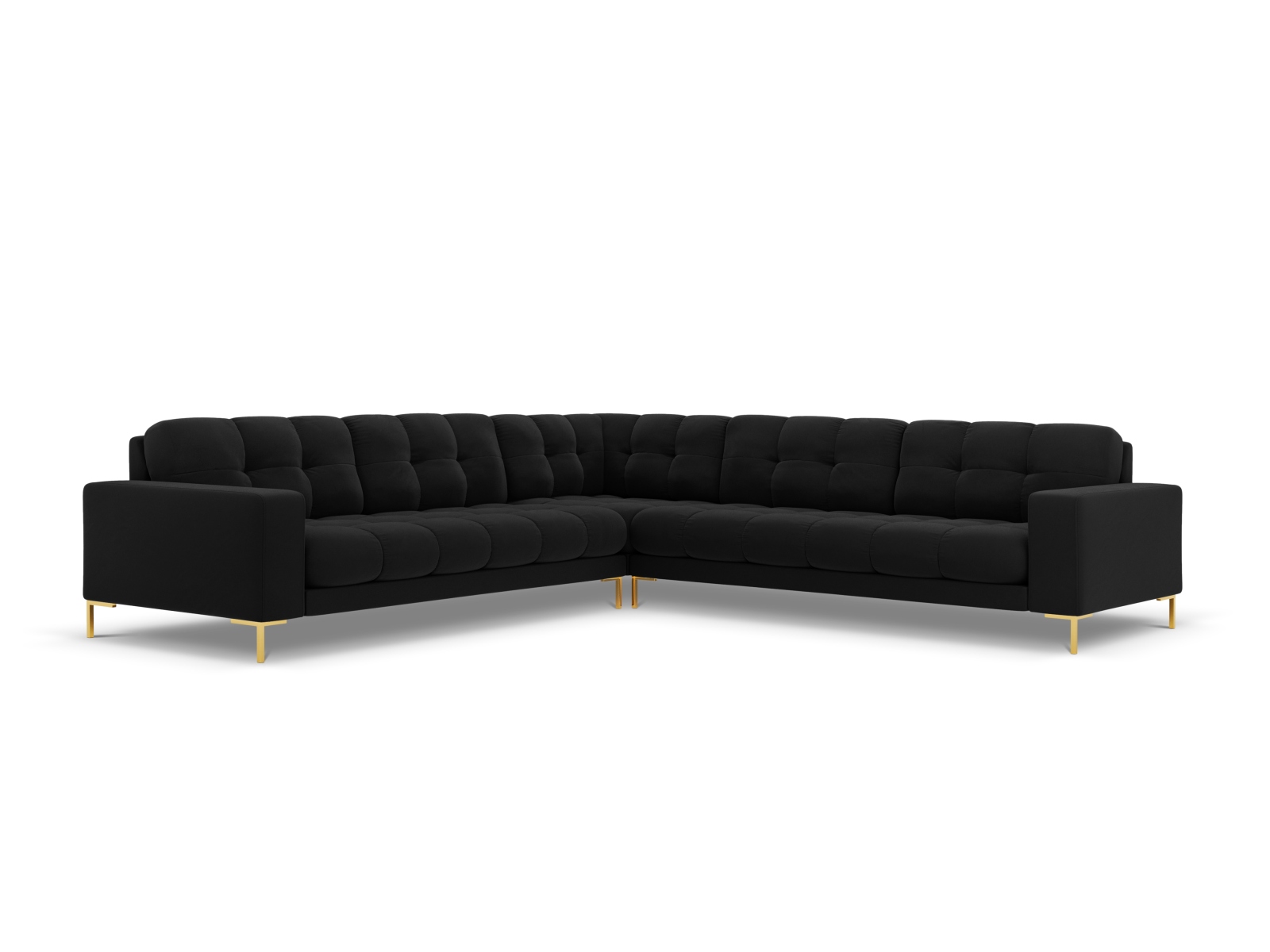 Cosmopolitan Design Symmetrisches Ecksofa Bali 6-Sitzer Samt Bluvel Schwarz Beine Gold