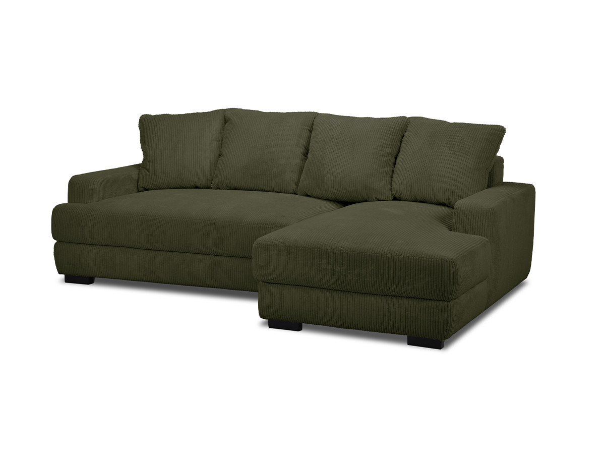 Bobochic Campi Ecksofa mit Schlaffunktion und Bettkasten Cordsamt Grün Ecke rechts