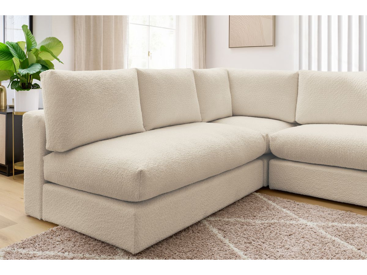 Bobochic Paris Ecksofa mit Pouf 369 × 262 cm Bouclé-Stoff Beige