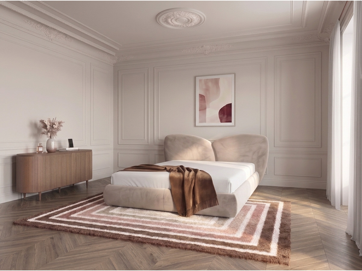 Bobochic Danae Polsterbett Samt Beige, Liegefläche 140 × 190 cm