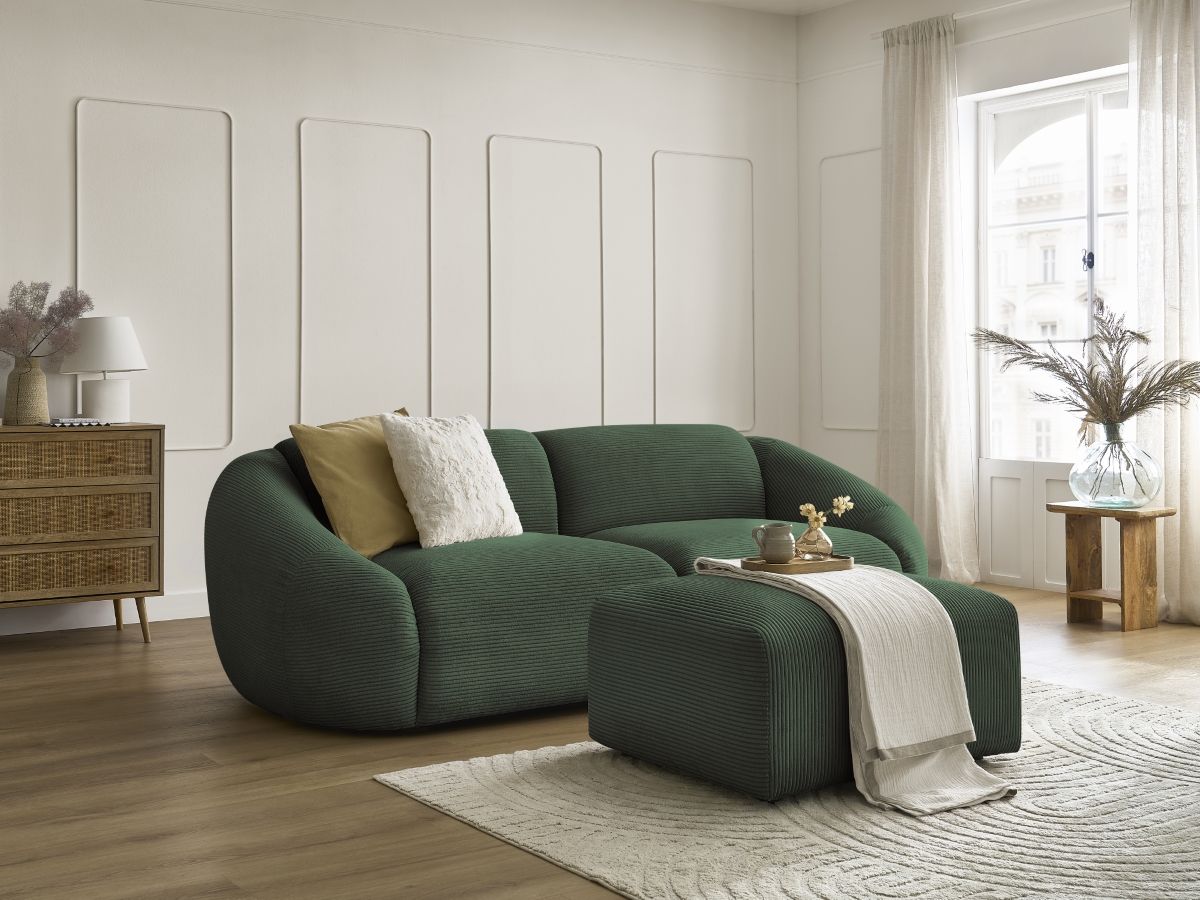 Bobochic Tina Sofa 4-Sitzer mit Pouf Cordsamt Grün