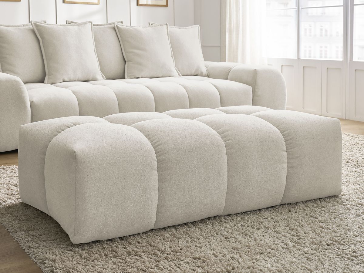 Bobochic Everest Schlafsofa 3-Sitzer mit Bettkasten und Pouf, 5 Kissen Strukturstoff Beige