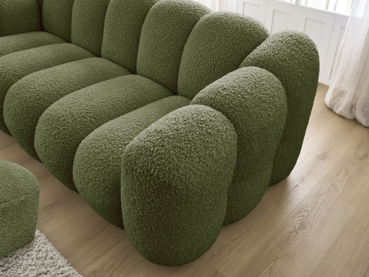 Bobochic Hippolyte Sofa 3-Sitzer mit Pouf Bouclé-Stoff Grün
