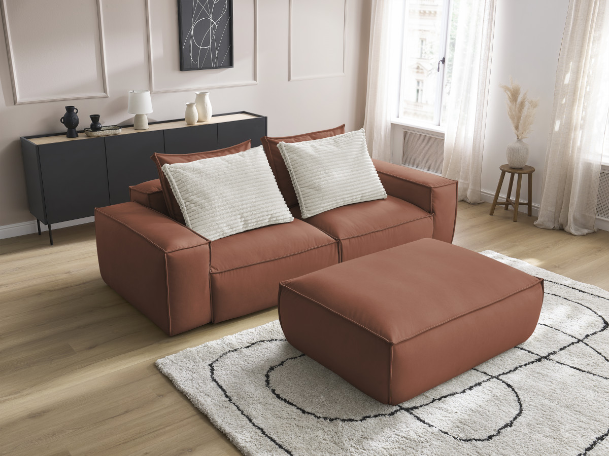 Bobochic Boheme Sofa 3-Sitzer mit Pouf Kunstleder Dunkelbraun