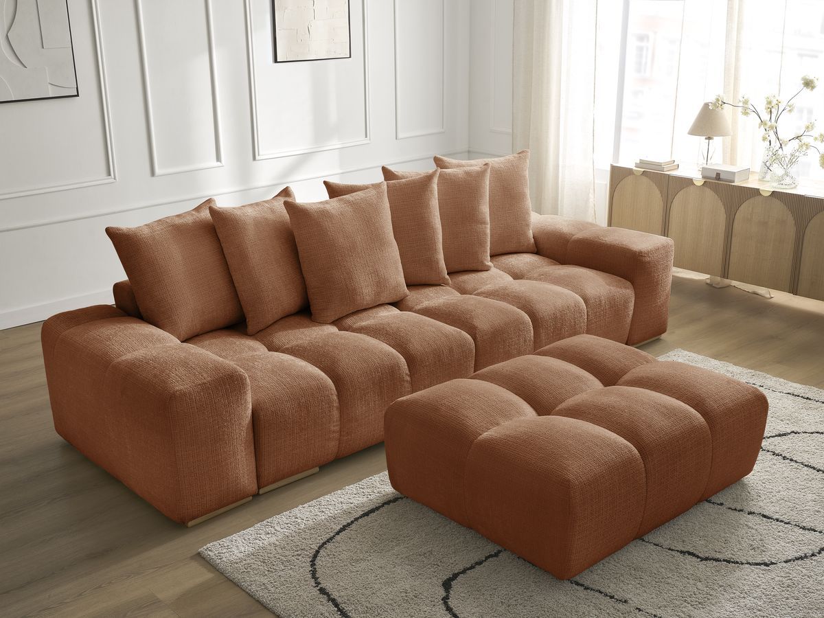 Bobochic Anakin Sofa 3-Sitzer mit Pouf, 6 Kissen Strukturstoff Orange