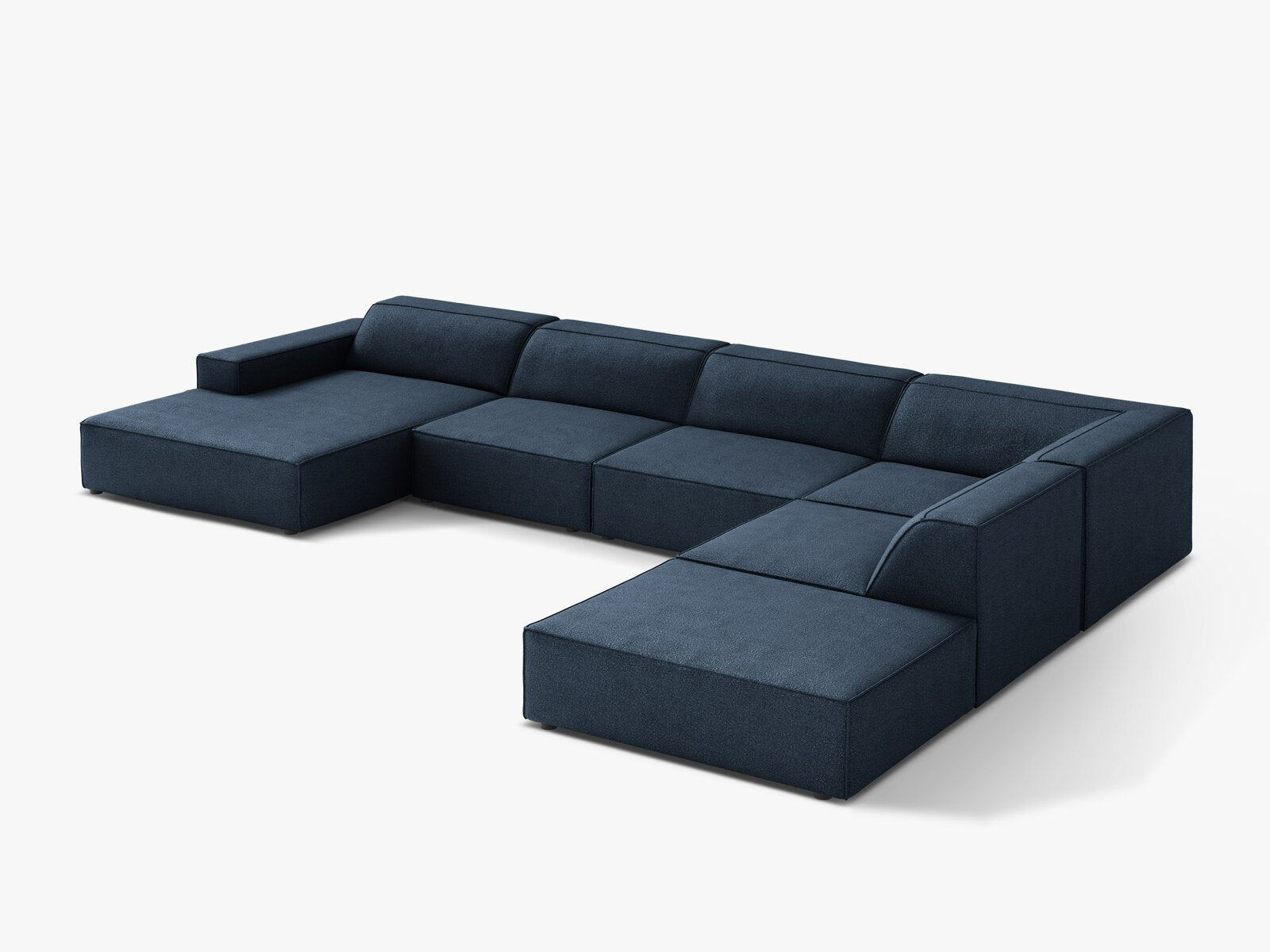 Micadoni Panorama-Ecksofa Jodie 7-Sitzer Rechts Boucle Baloo Dunkelblau
