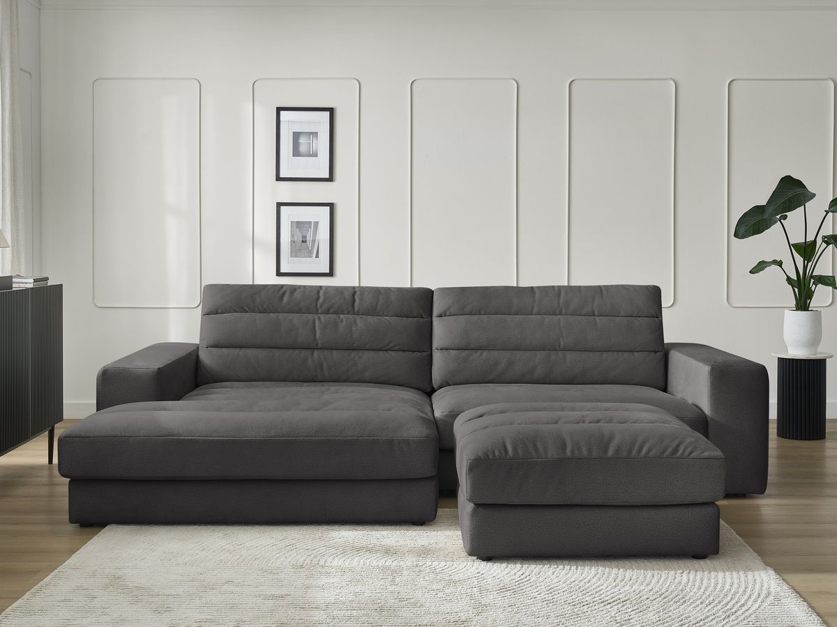 Bobochic Sierra Ecksofa mit Pouf Samt Schwarz Ecke links