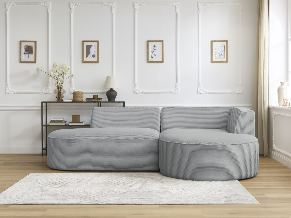 Bobochic Rousseau Ecksofa Cordsamt Hellgrau Ecke rechts