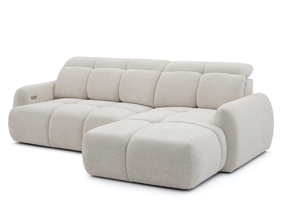 Bobochic Ruby Ecksofa mit Schlaffunktion und Bettkasten Chenille Beige Ecke rechts