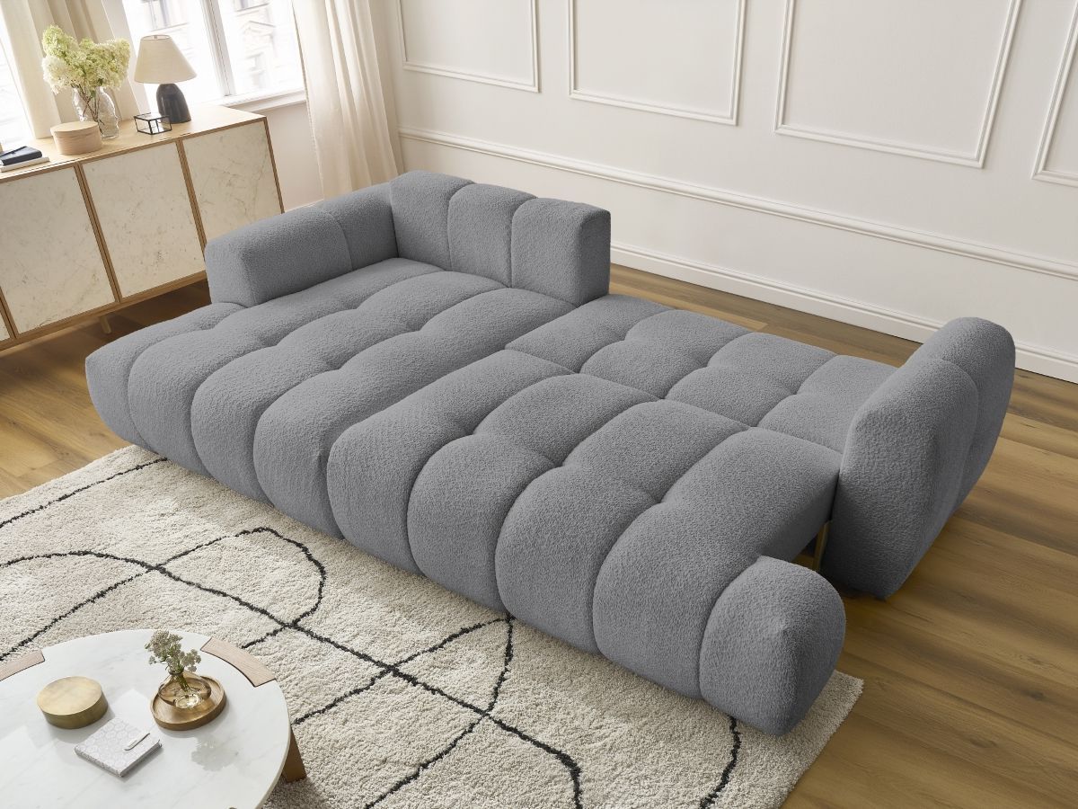 Bobochic Fuji Ecksofa mit Schlaffunktion und Bettkasten 292 × 160 cm Bouclé-Stoff Dunkelgrau Ecke links