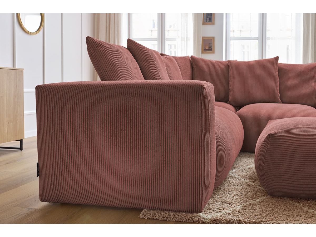 Bobochic Voltaire Ecksofa mit Pouf 268 × 214 cm Cordsamt Rosa Ecke rechts
