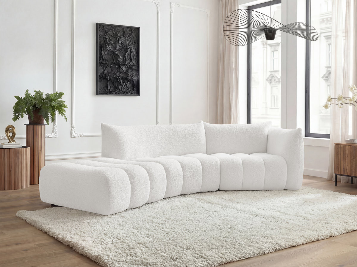Bobochic Azra Ecksofa 325 × 112 cm Bouclé-Stoff Weiß Ecke rechts
