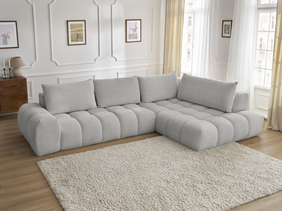 Bobochic Everest Ecksofa, 4 Kissen Melange-Stoff Hellgrau Ecke rechts