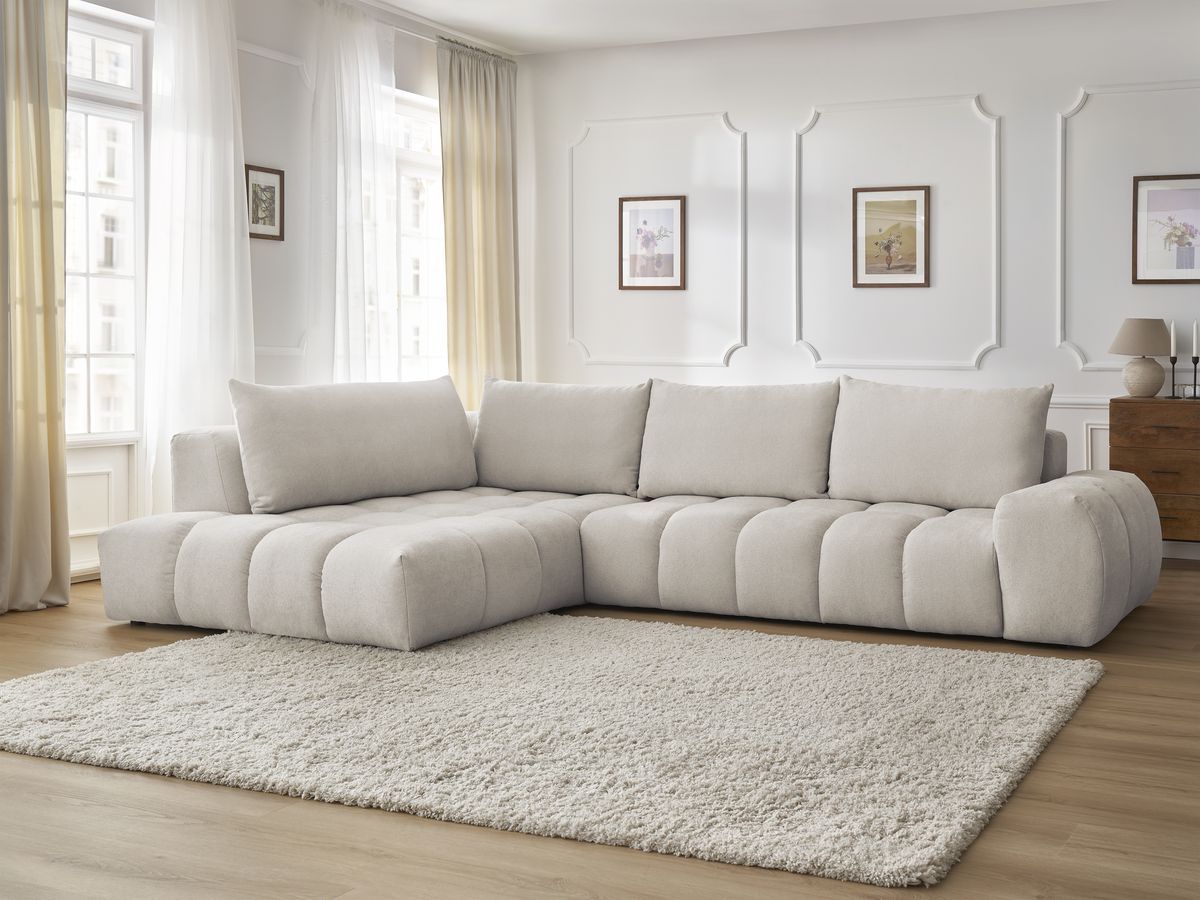 Bobochic Everest Ecksofa, 4 Kissen Strukturstoff Beige Ecke links