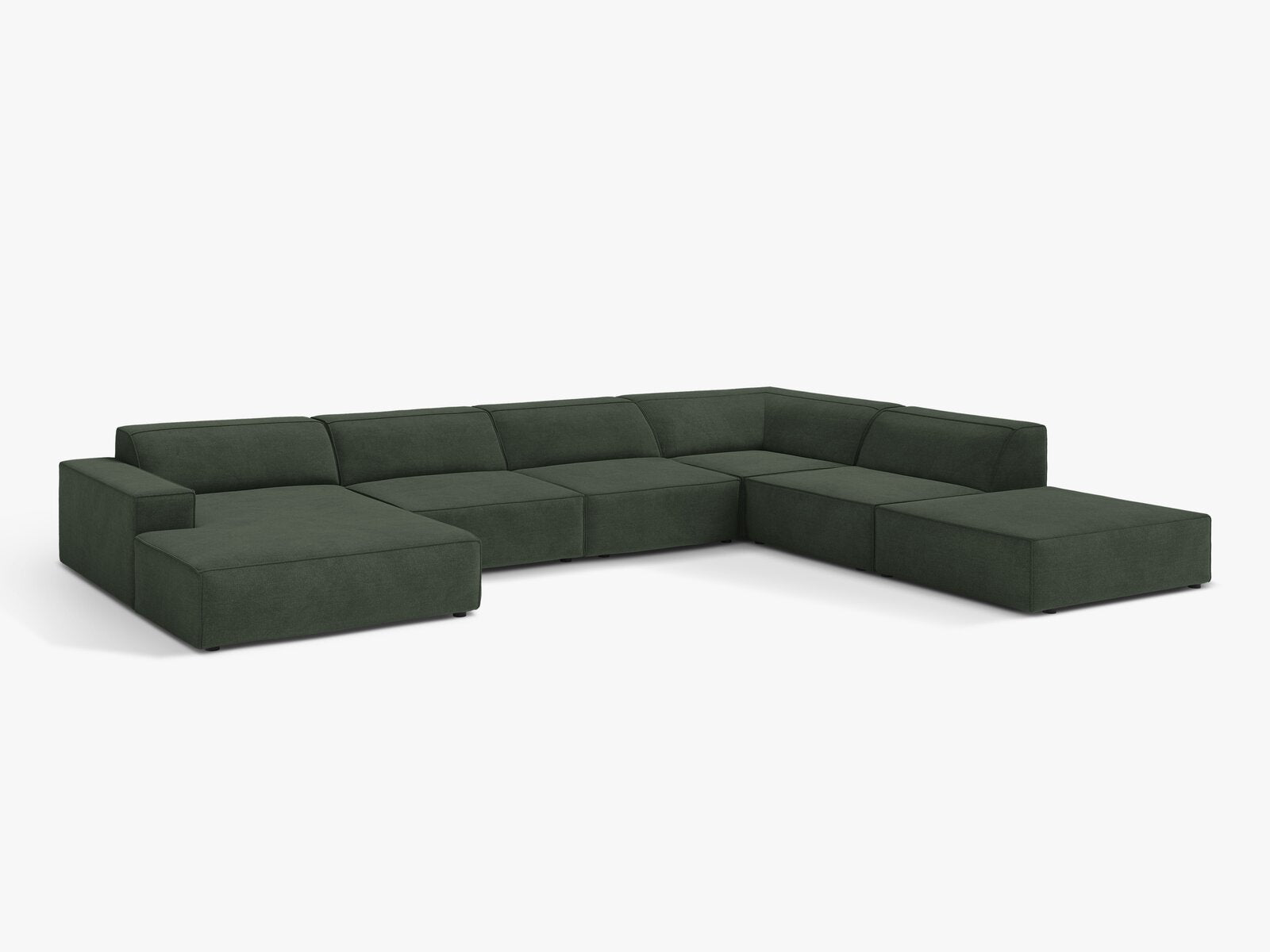 Micadoni Panorama-Ecksofa Jodie 7-Sitzer Strukturierter Stoff Liberty Moßgrün Rechts