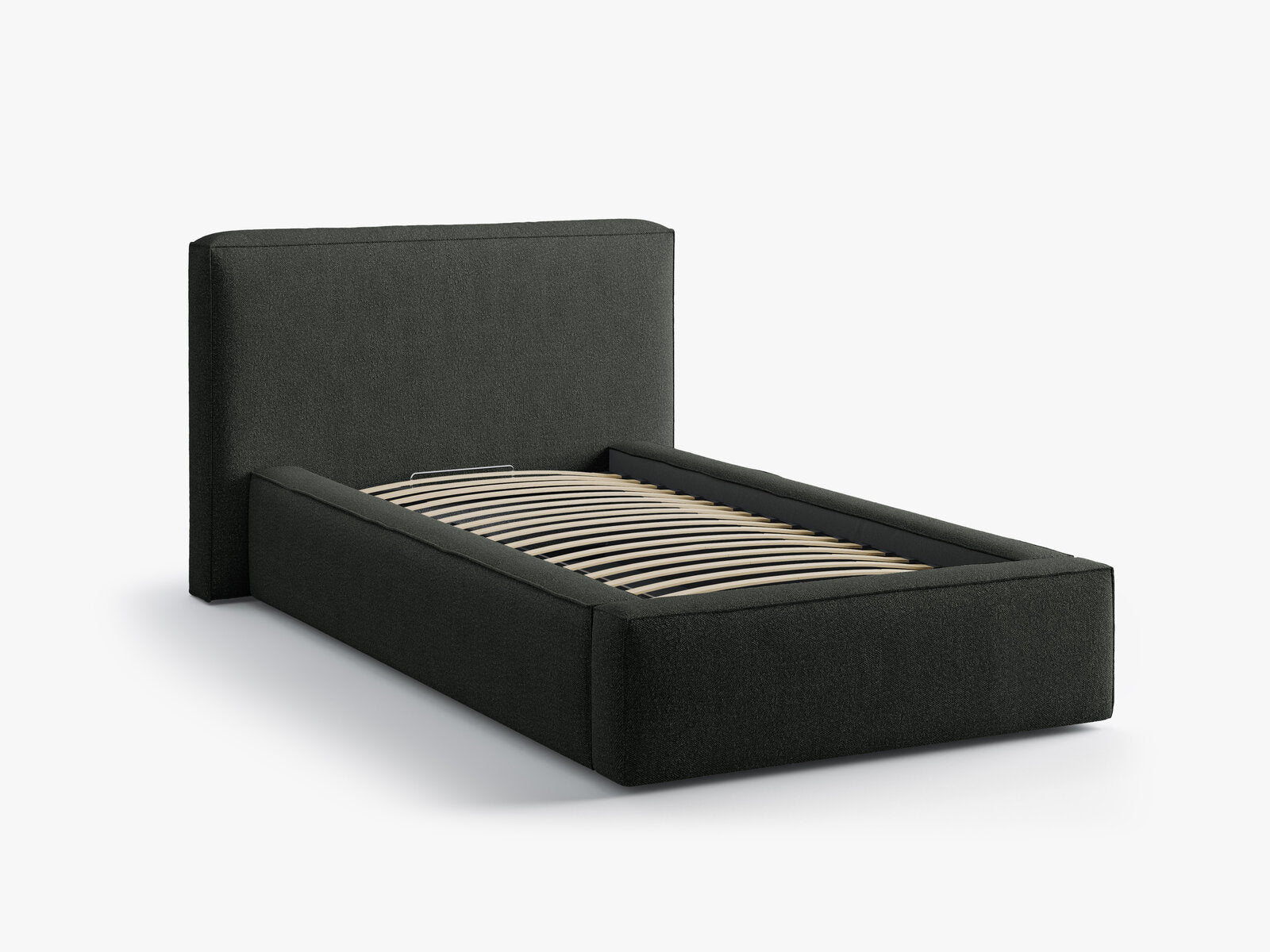 Micadoni Single Polsterbett mit Stauraum Jodie Boucle Baloo Schwarz 90x200