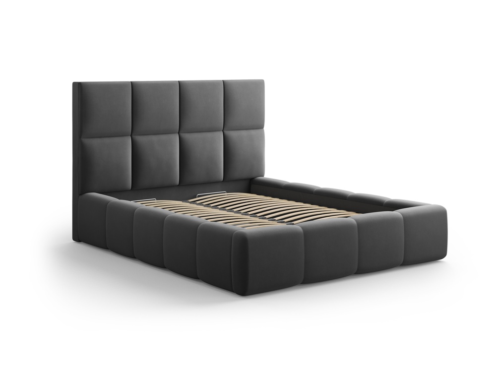 Cosmopolitan Design Stauraumbett mit Kopfteil Livigno 140x200 Samt Bluvel Grau
