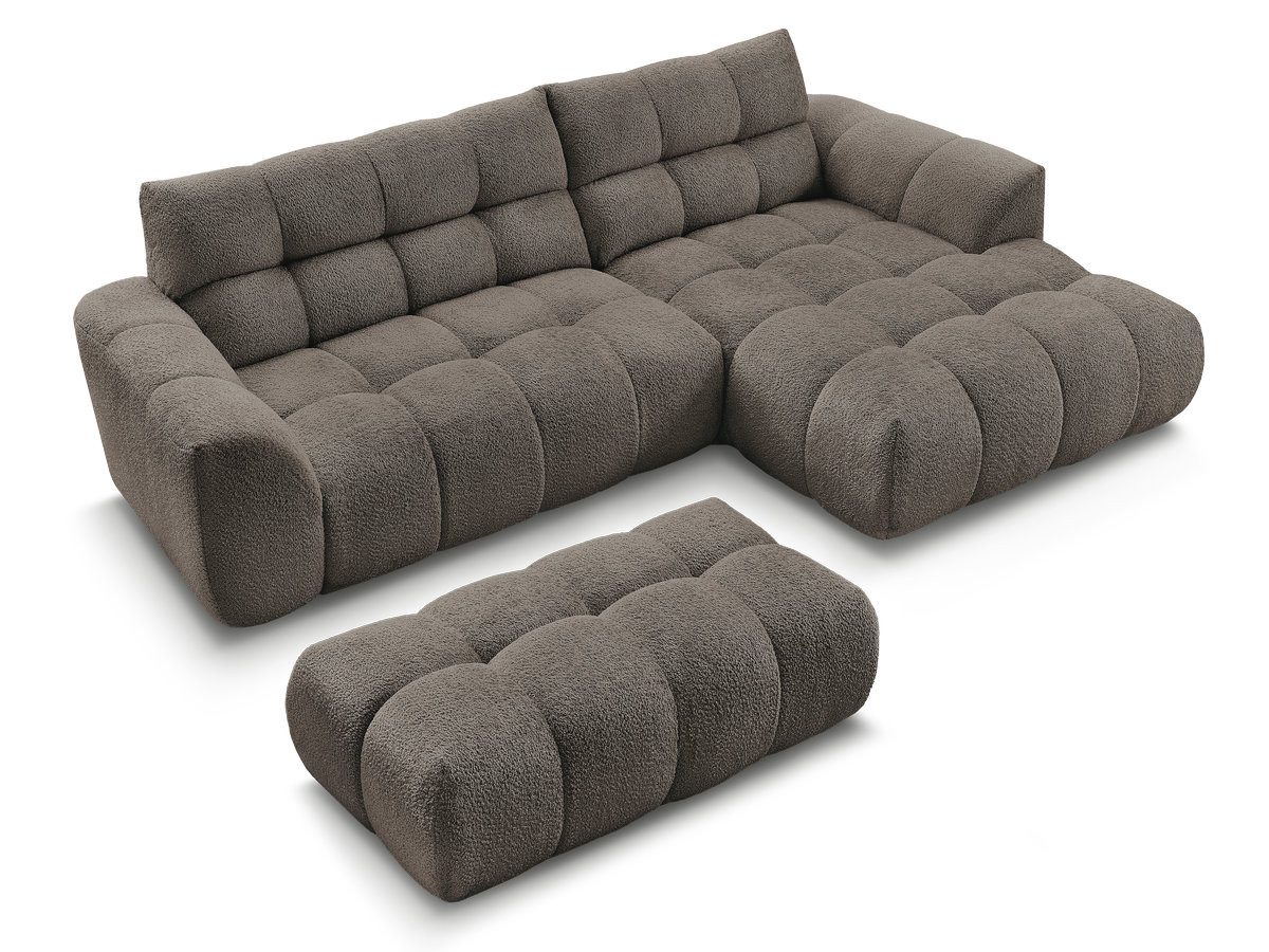 Bobochic Jaya Ecksofa mit Pouf Chenille Taupe Ecke rechts