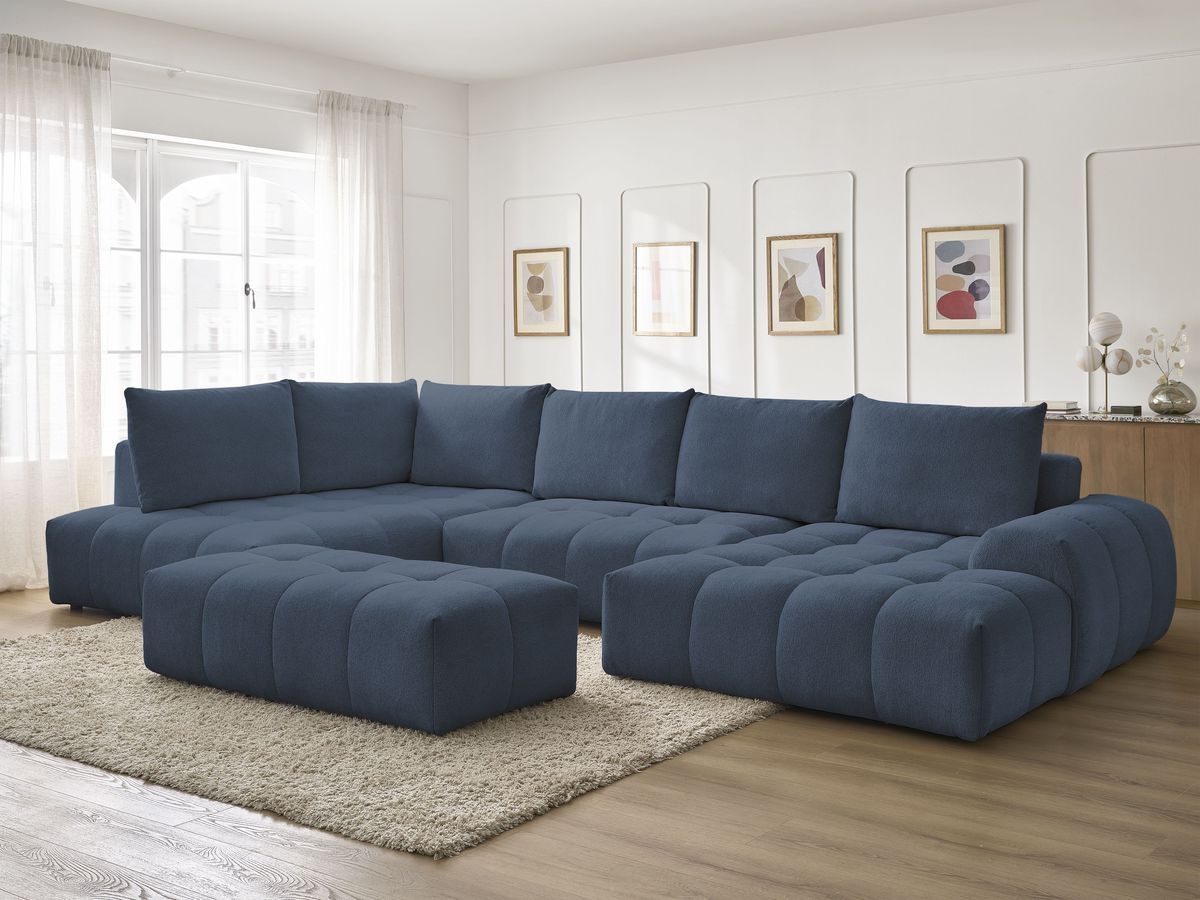 Bobochic Everest Wohnlandschaft mit Pouf, 6 Kissen Melange-Stoff Dunkelblau Ecke rechts