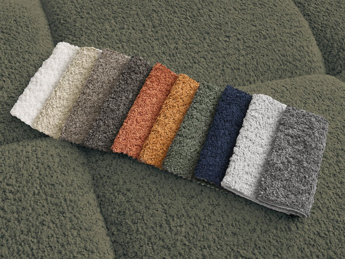 Bobochic Alya Sofa 4-Sitzer mit Pouf Bouclé-Stoff Grün