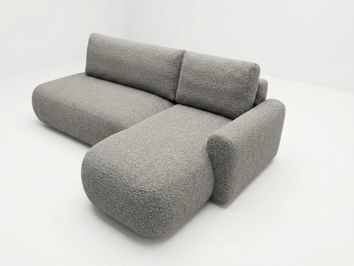 Bobochic Tango Ecksofa mit Schlaffunktion und Bettkasten Bouclé-Stoff Grau Ecke rechts