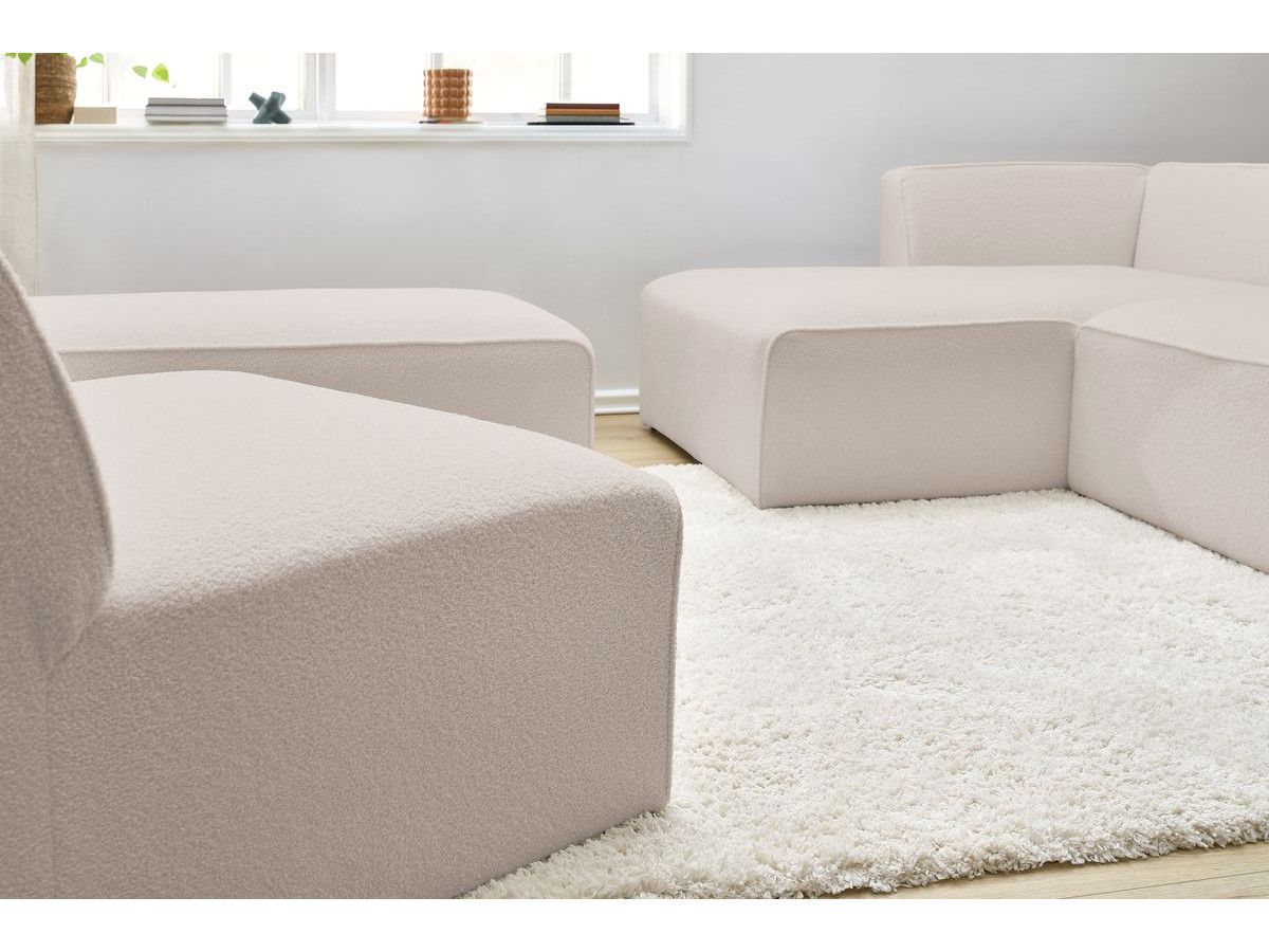 Bobochic Megeve Ecksofa mit Pouf Bouclé-Stoff Beige Ecke links