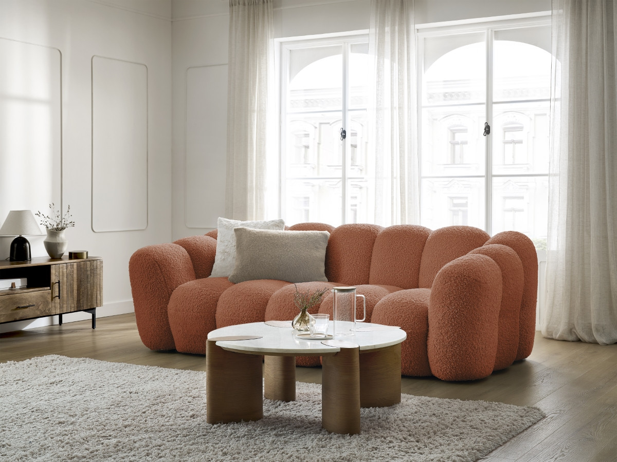 Bobochic Hippolyte Sofa 3-Sitzer Bouclé-Stoff Orange