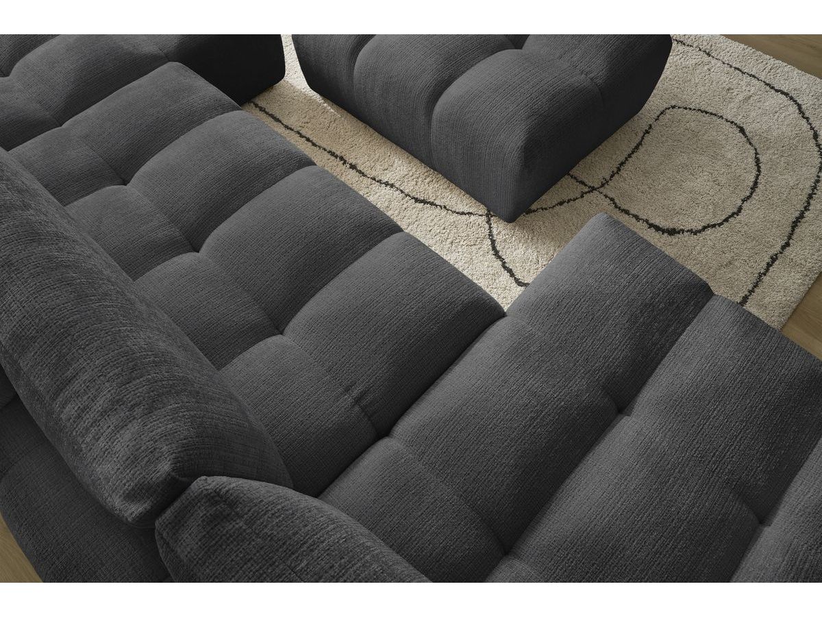 Bobochic Anakin Wohnlandschaft mit Pouf, Liegefläche 137 × 382 cm, 3 Kissen Strukturstoff Schwarz