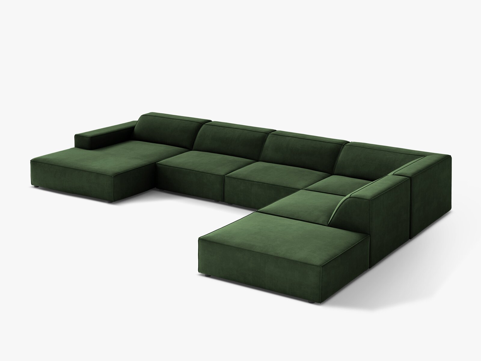 Micadoni Panorama-Ecksofa Jodie 7-Sitzer Samt Venus Flaschengrün Rechts