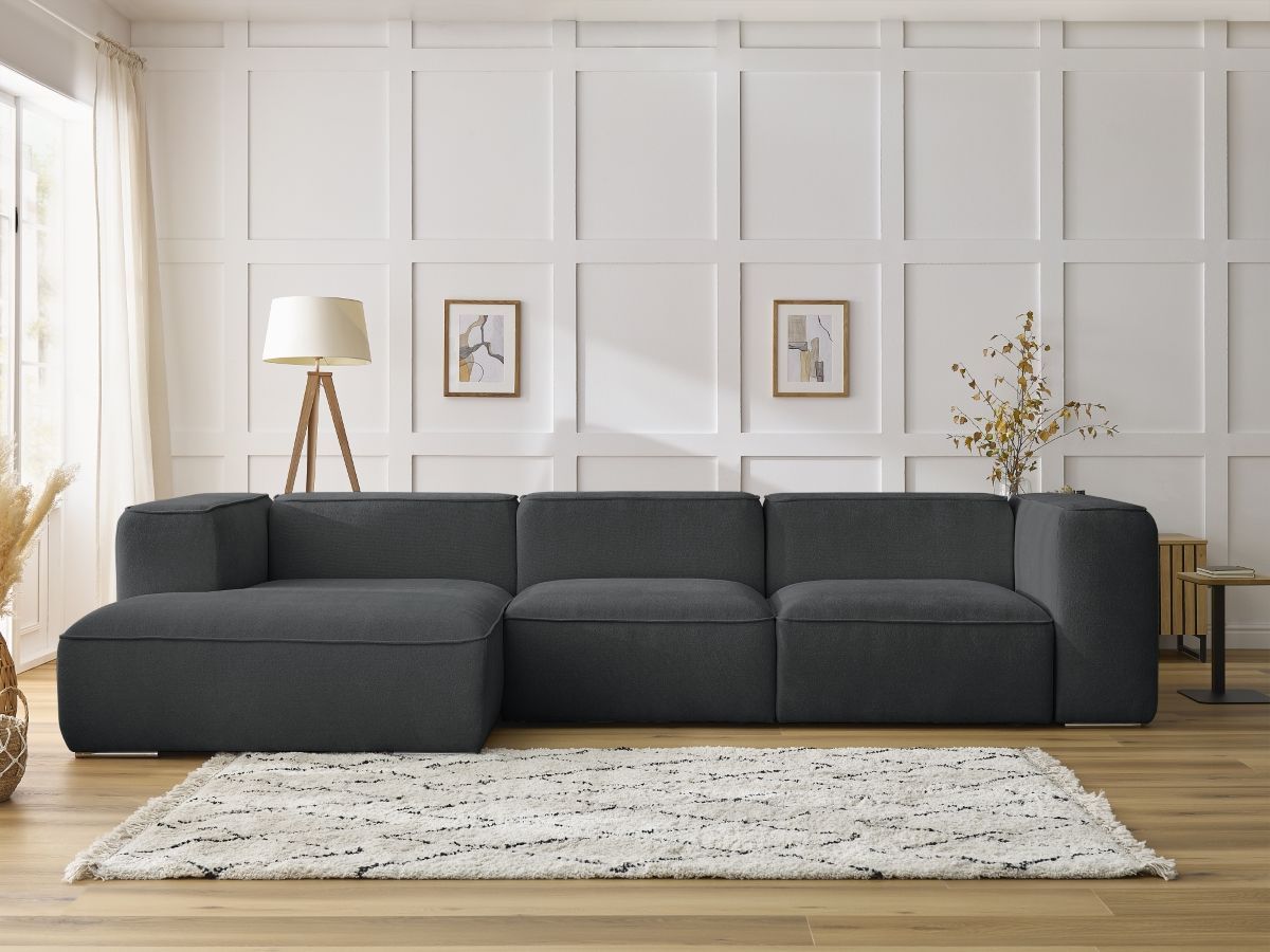Bobochic Zephyr Ecksofa 349 × 165 cm Strukturstoff Dunkelgrau Ecke links