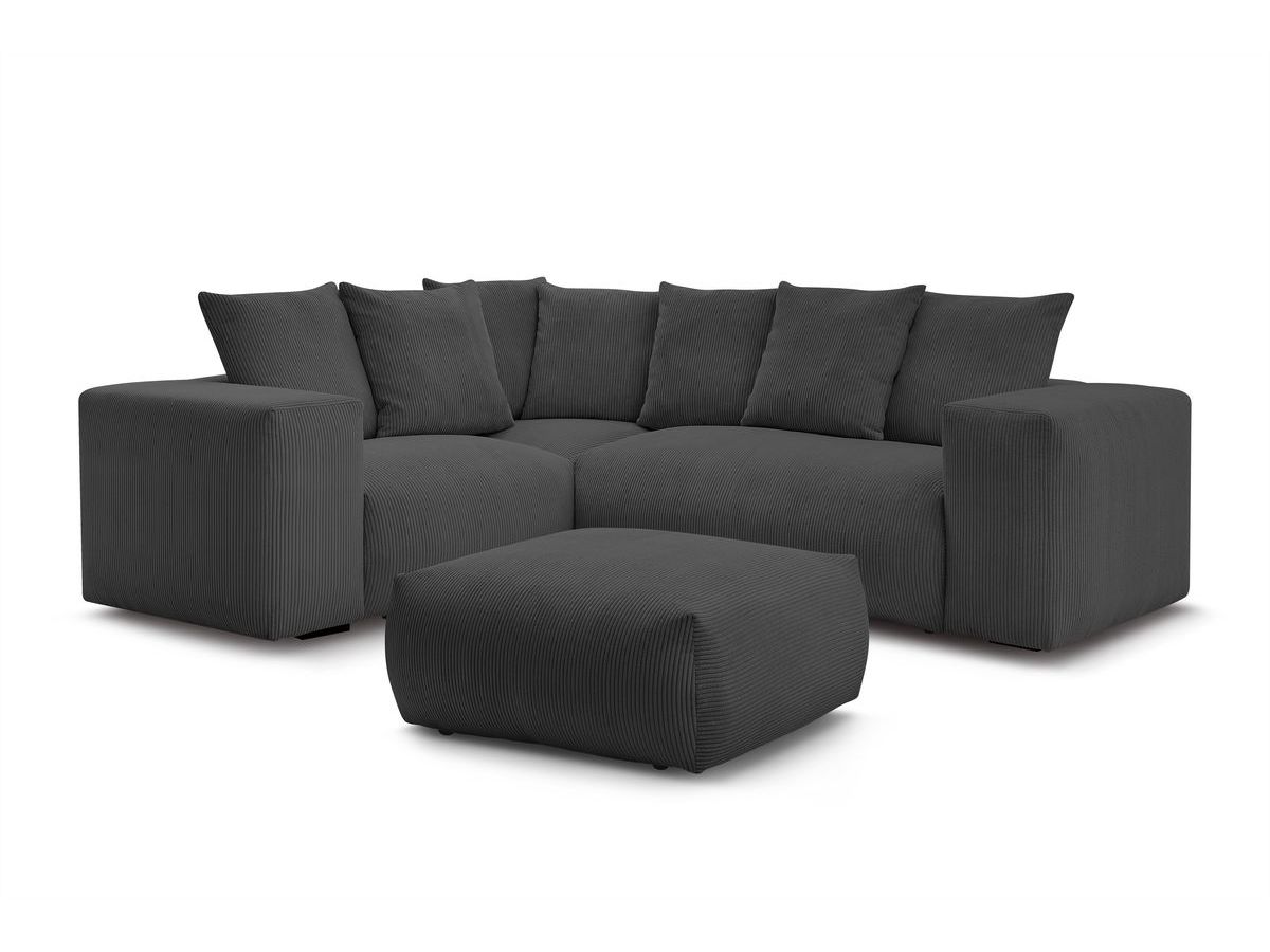 Bobochic Voltaire Ecksofa mit Pouf 268 × 214 cm Cordsamt Dunkelgrau Ecke links
