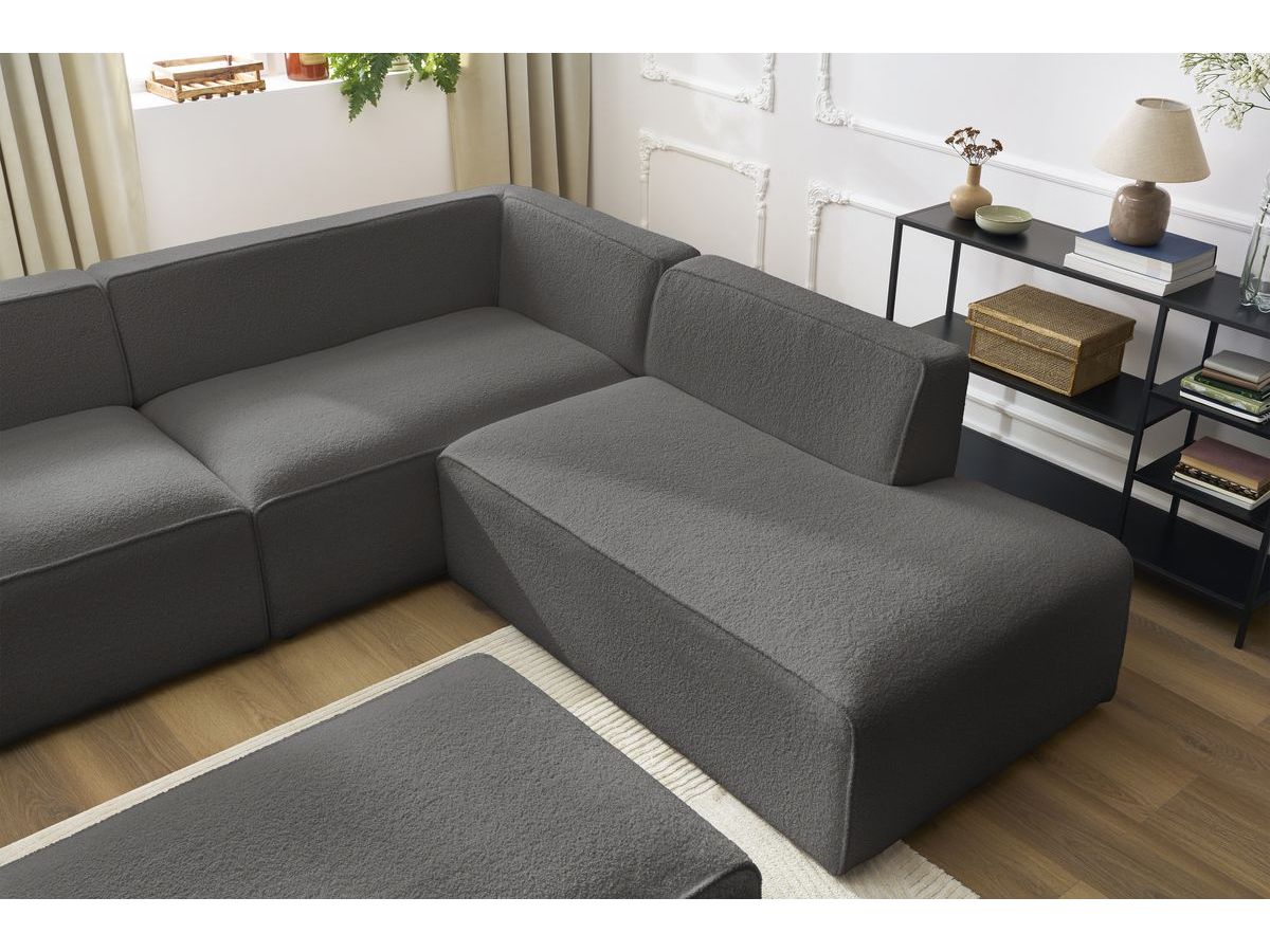 Bobochic Megeve Wohnlandschaft mit Pouf Bouclé-Stoff Dunkelgrau Ecke links