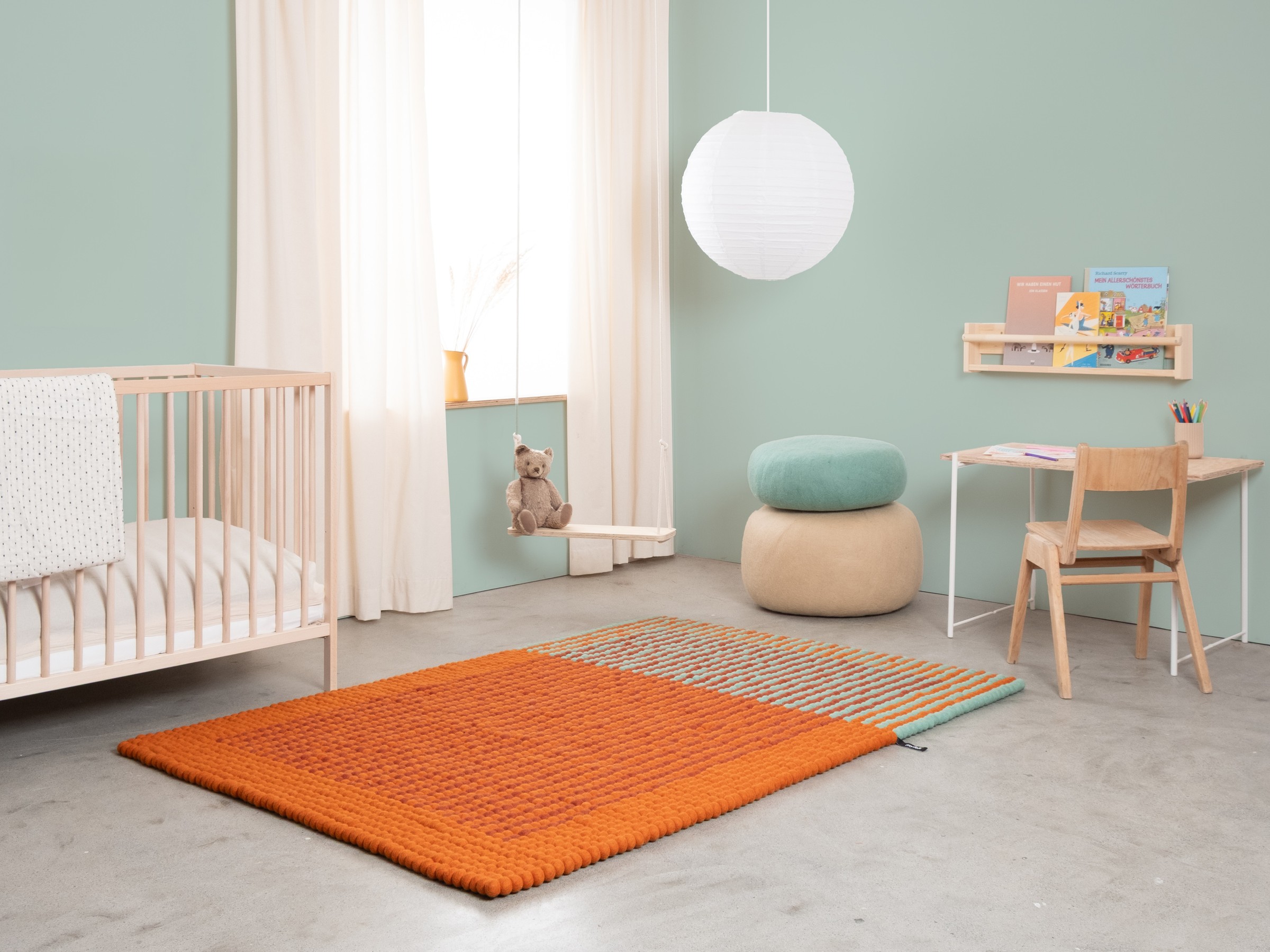 myfelt Sahara Filzkugelteppich Orange rechteckig 70 x 100 cm