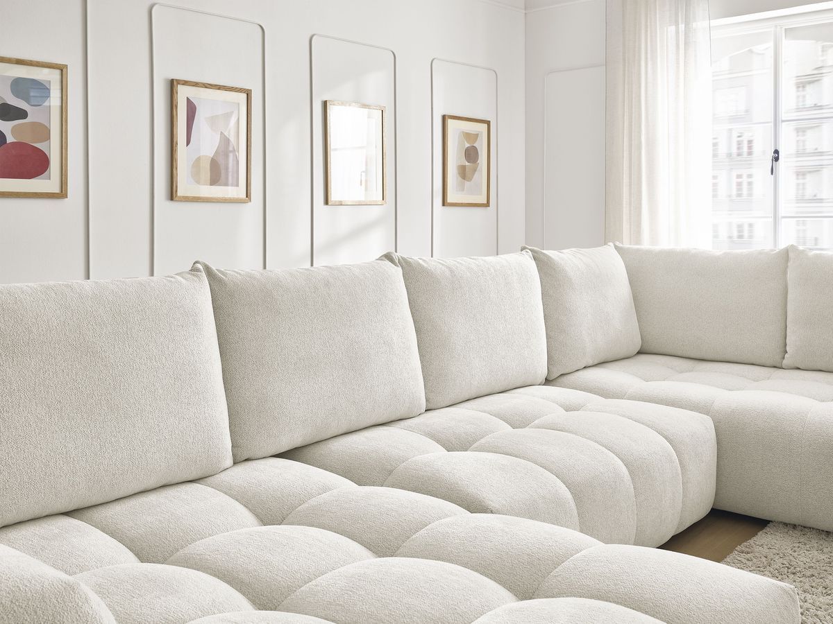 Bobochic Everest Wohnlandschaft, 6 Kissen Melange-Stoff Weiß Ecke links