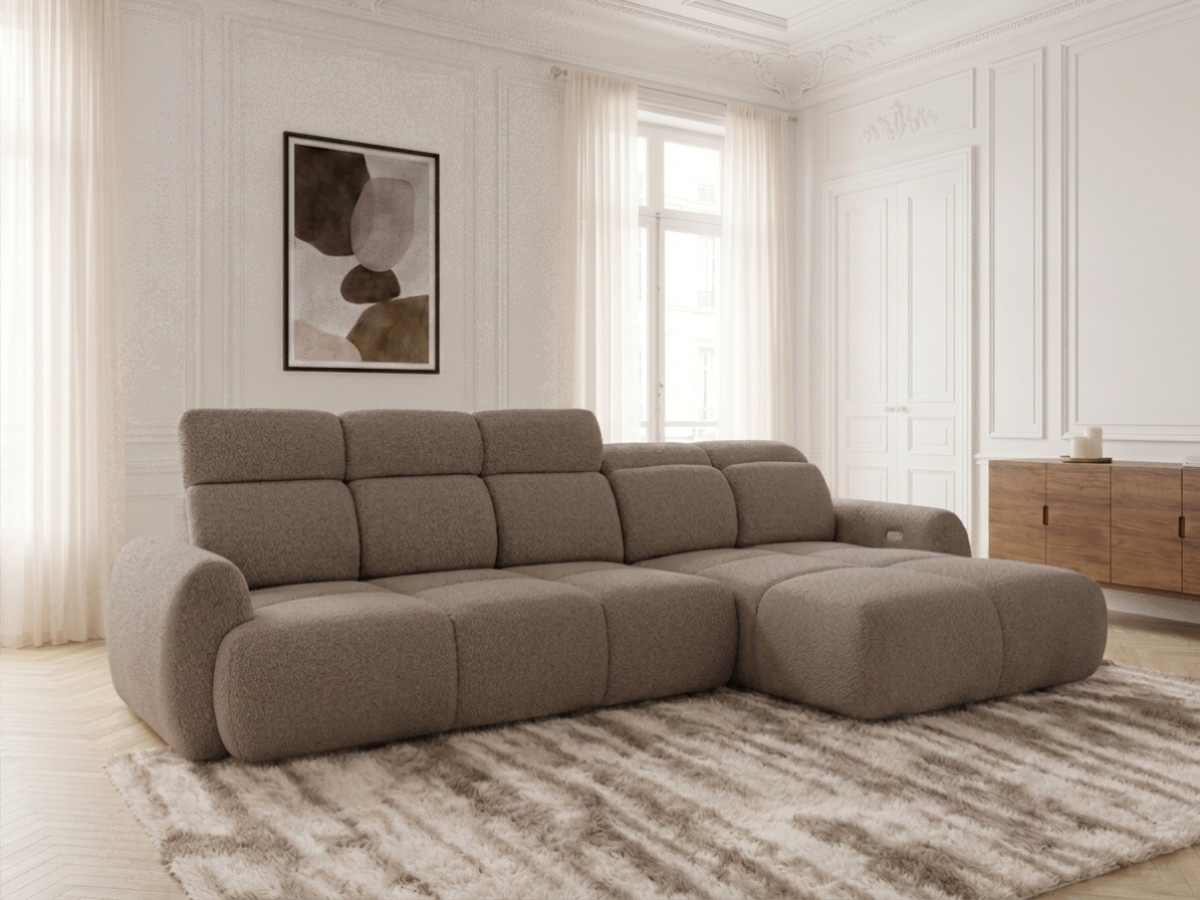 Bobochic Ruby Ecksofa mit Schlaffunktion und Bettkasten Chenille Braun Ecke rechts