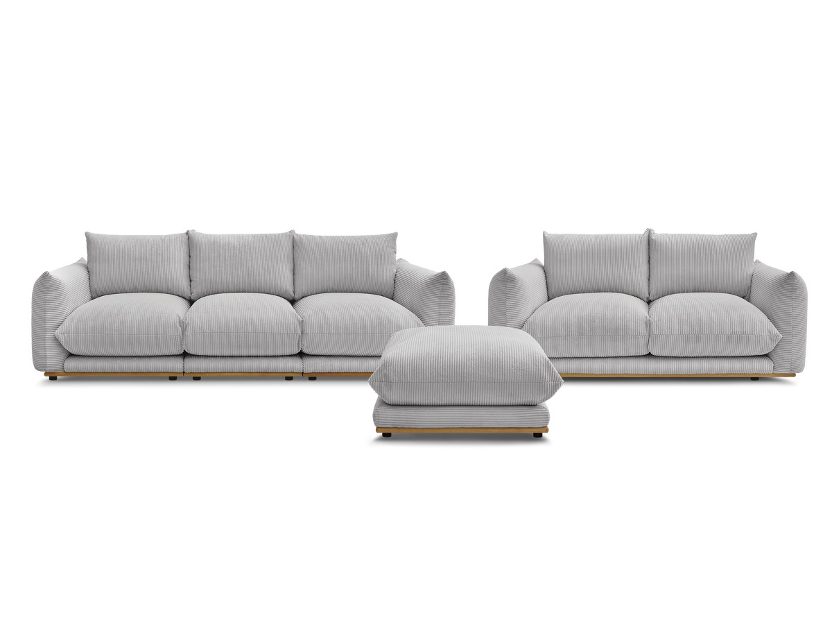 Bobochic Ernest Sofa 5-Sitzer mit Pouf Cordsamt Hellgrau