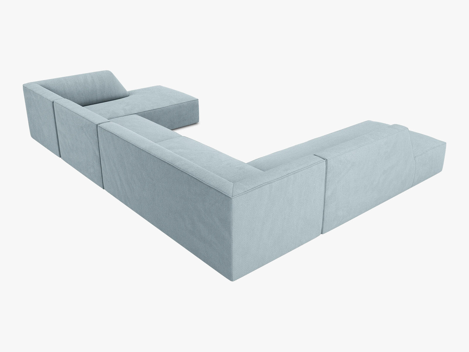 Micadoni Panorama-Ecksofa Ruby 7-Sitzer Links Kord Scala Hellblau