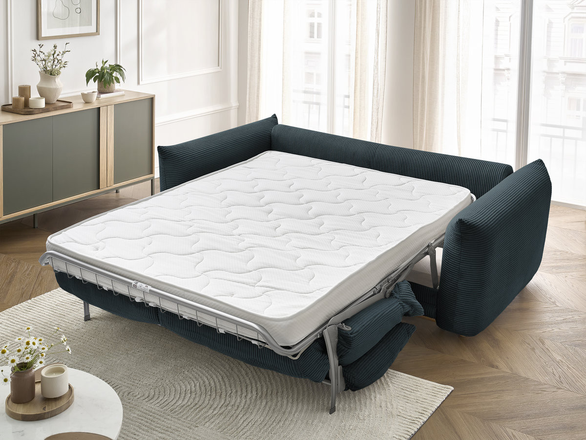 Bobochic Ernest Schlafsofa 3-Sitzer, Liegefläche 140 / 160 × 190 cm Cordsamt Dunkelblau, Liegefläche 140 × 190 cm