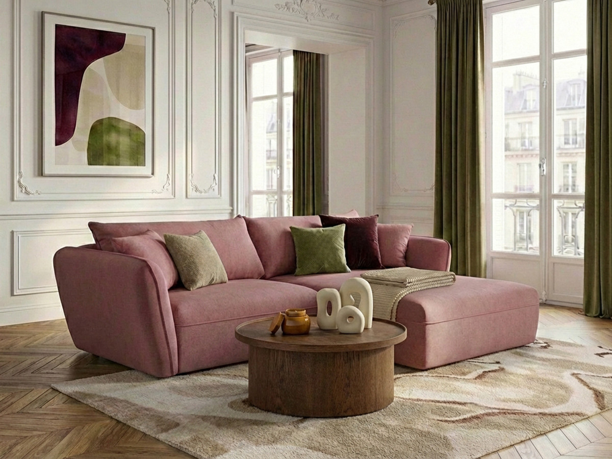 Bobochic Luigi Ecksofa Strukturstoff Rosa Ecke rechts