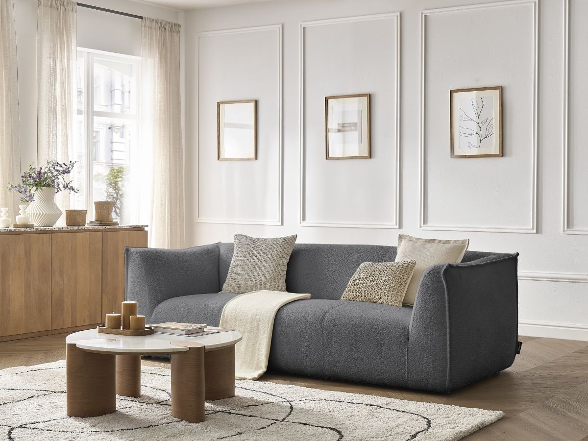 Bobochic Giorgia Sofa 3-Sitzer Bouclé-Stoff Dunkelgrau