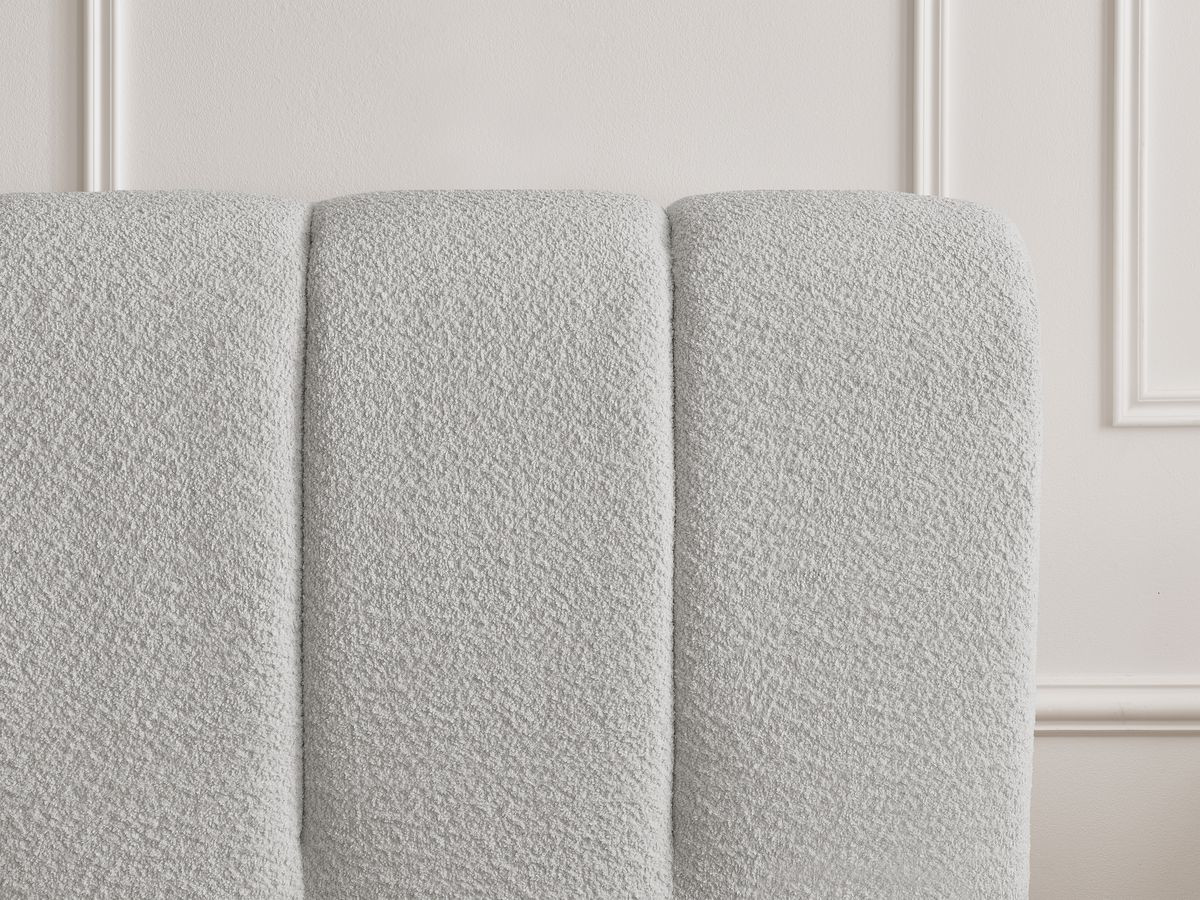 Bobochic Denali Polsterbett mit Bettkasten Bouclé-Stoff Hellgrau, Liegefläche 180 × 200 cm