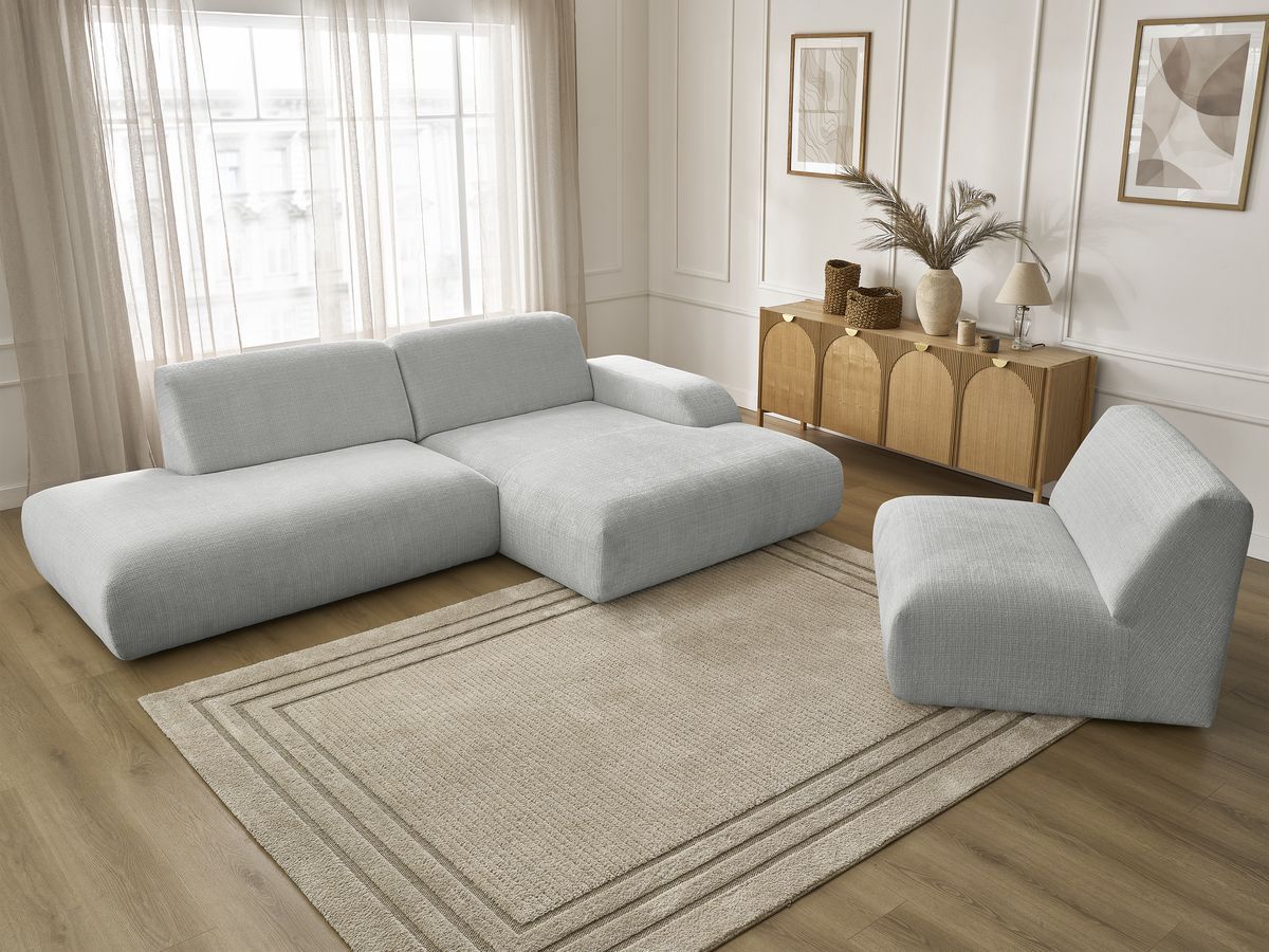 Bobochic Sirius Ecksofa 405 × 170 cm Strukturstoff Hellgrau Ecke rechts