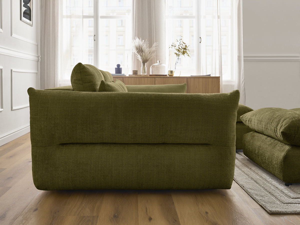 Bobochic Neil Ecksofa mit Pouf Strukturstoff Grün Ecke rechts