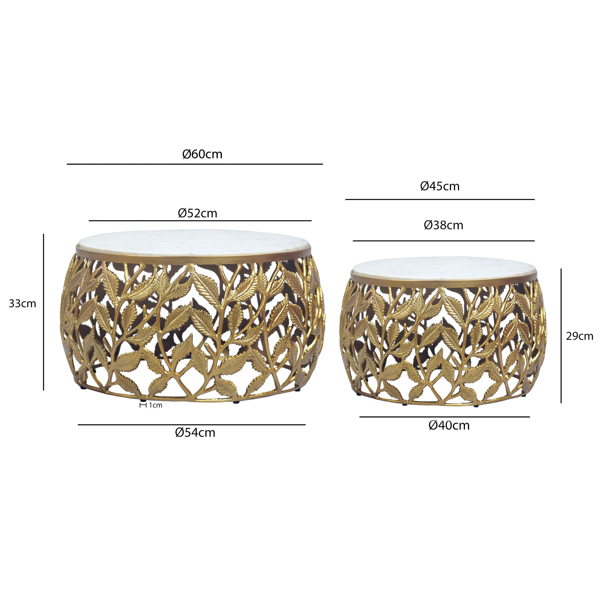 Satztisch 2er-Set Nedenes Marmor Gold Ø 60 cm